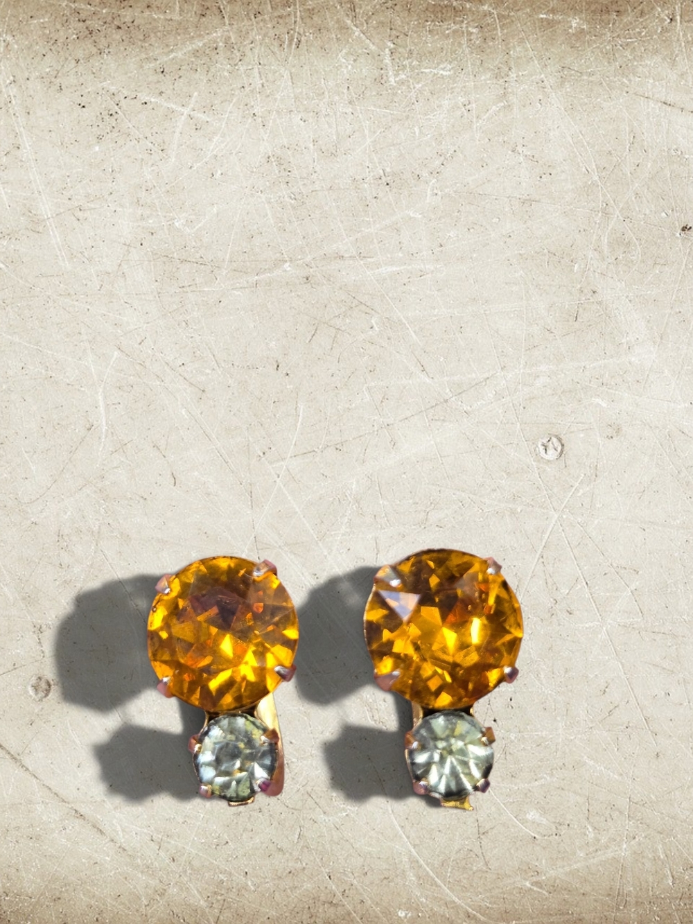 Vintage SHERMAN signed Amber Swarovski Crystal Earrings
